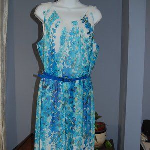 Blue floral smocked neck dress